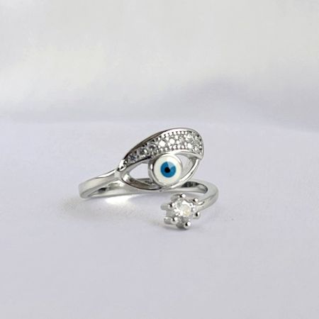 92.5 Sterling Silver Light Blue Evil Eye Designer Ring